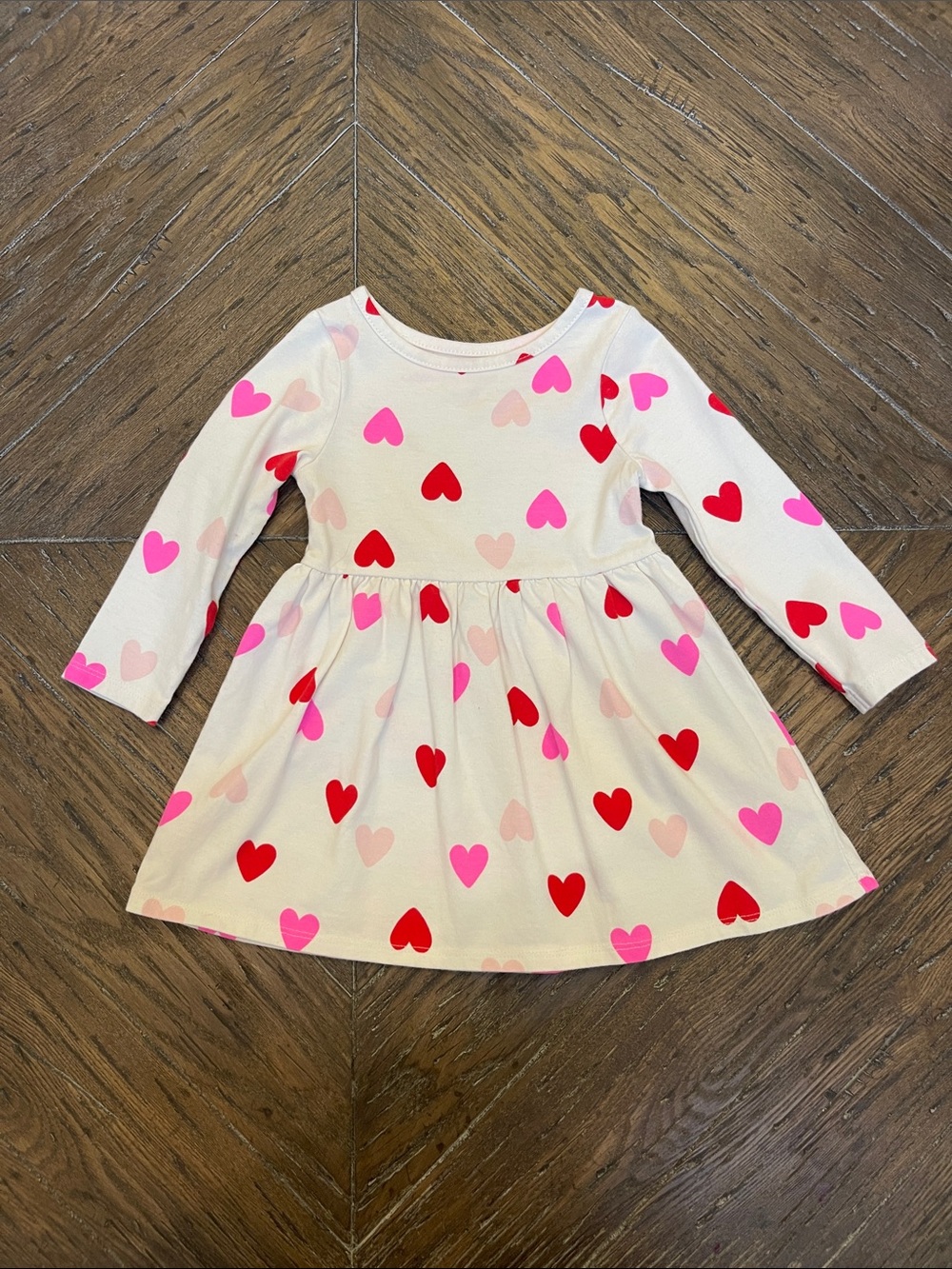 Cat & Jack Cream Long Sleeve Heart Print Dress - Red & Pink